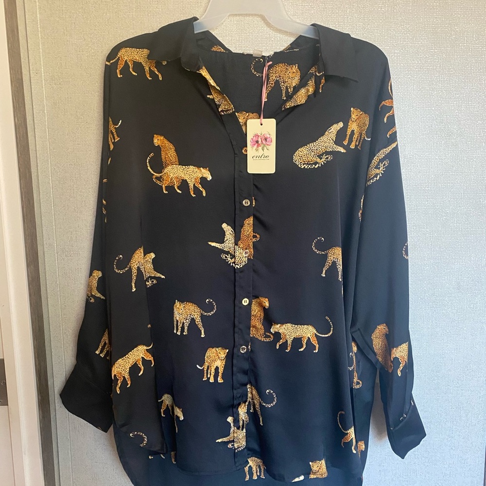 Black Leopard Silk Top - NEW WITH TAGS